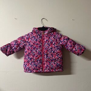 OshKosh B'gosh Fleece Lined Jacket Hooded Toddler 12m Pink Geometric Print